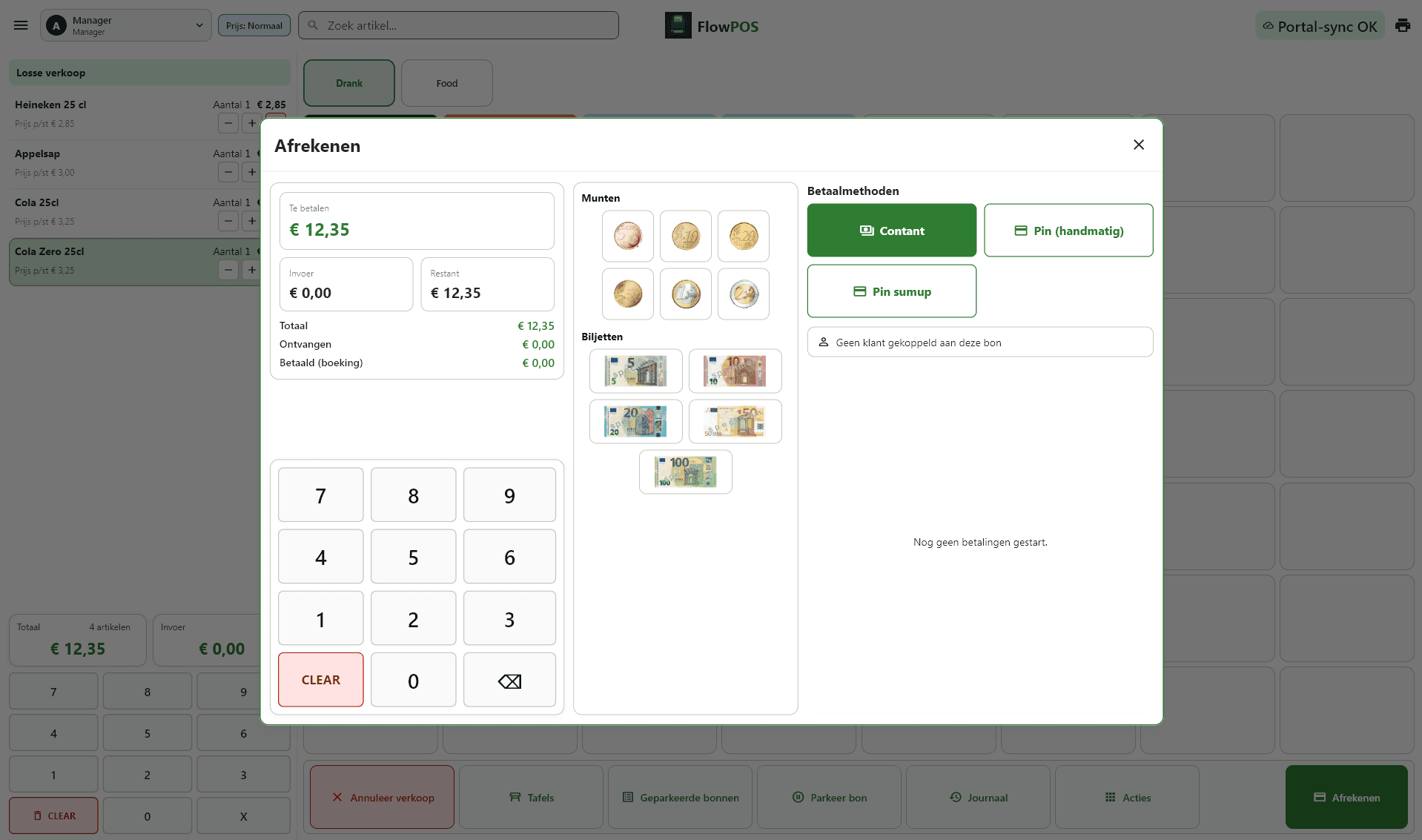 FlowPOS afrekenscherm met PIN-betaling